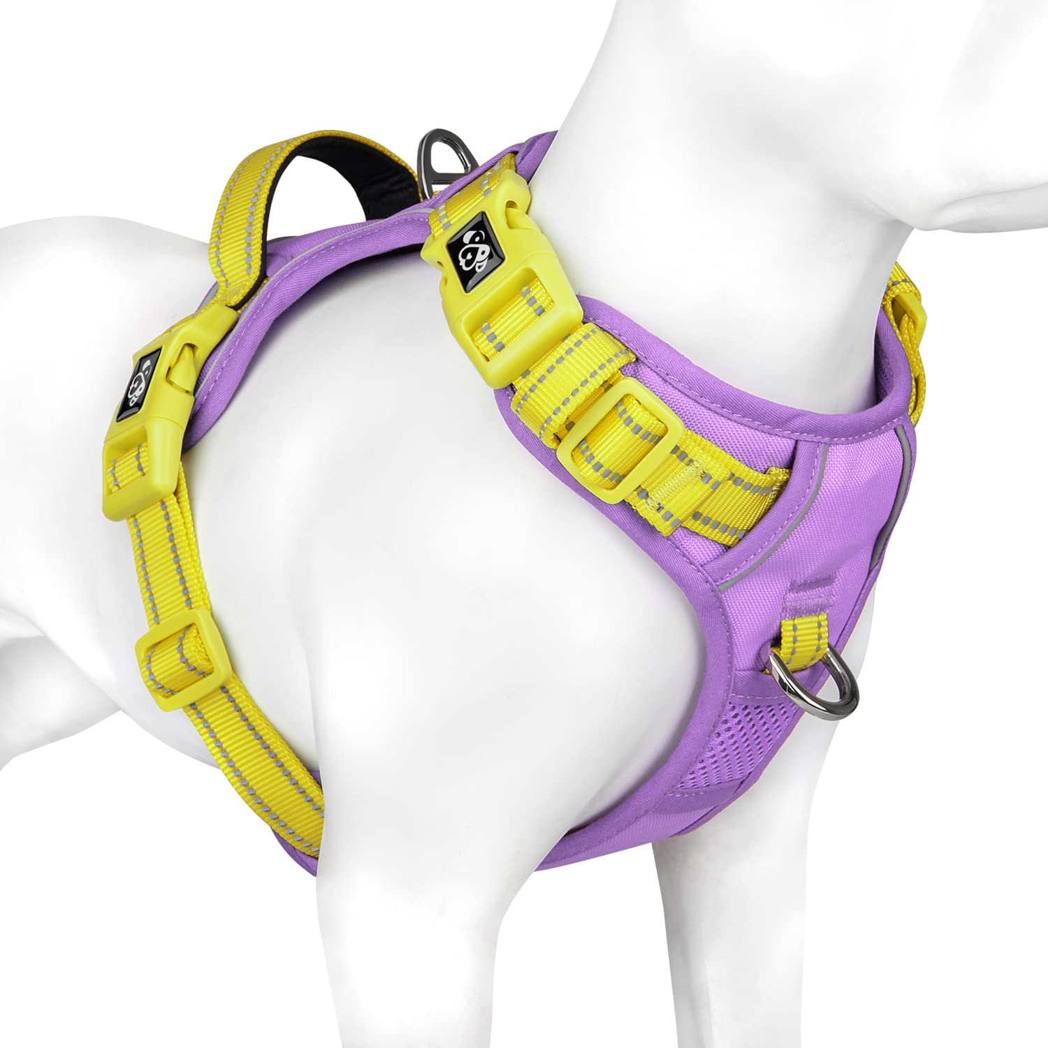 Photo 1 of PHOEPET No Pull Dog Harness, Unique Colors Reflective Adjustable Dog Vest, with Soft Training Handle Metal Clips for Small Medium Large Dogs (Baby Purple Base & Yellow Straps,M)