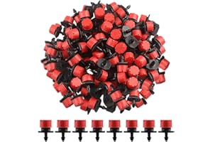 INANNING 100PCS 0-70L/H Adjustable Irrigation Drippers Sprinklers 1/4 Inch Emitter Dripper Micro Drip Irrigation Sprinklers for Watering System (Red)