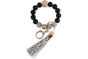 GIEMSON Silicone Key Ring Bracelets Wristlet Keychain Car Beaded Key Ring Bangle Chains for Women