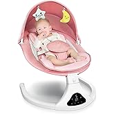 Electric Baby Swing with Remote Control - 5 Natural Motion Speeds, Detachable Seat Pad | Portable Infant Swing for Indoor/Outdoor Use (0-12M, 20lbs) (Pink)