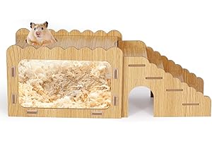 JINZHENHONG Hamster Digging Box, Small Visible Hamster Digging Room with Acrylic Transparent Board, Hamster Hideout and Exploration House with Climbing Ladder, Hamster Digging Wood Toy for Guinea Syrian Hamsters