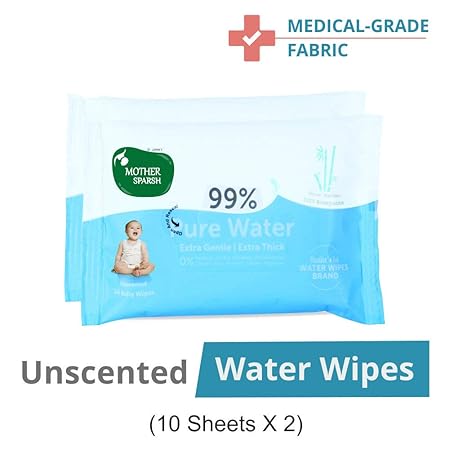 Mother Sparsh 99% Water Wipes (10 Unscented Baby Wipes, Pack of 2 - Super Saver Pack) - Super Thick Fabric