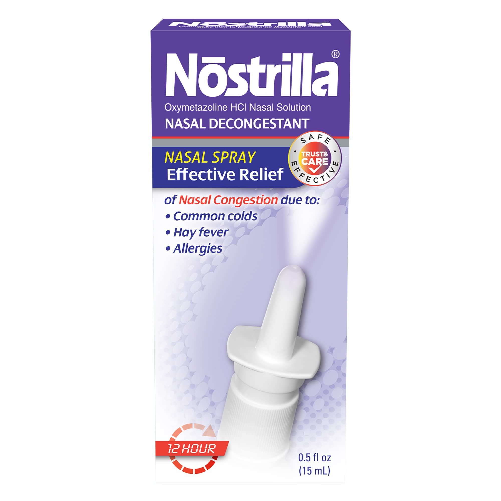 Nostrilla Nasal Decongestant, Effective Relief of Nasal Congestion, Up to 12 hours of Relief, 0.50 FL OZ