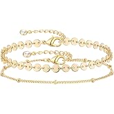 Dainty Layered Gold Chain Bracelet for Women 14K Gold Plated Handmade Adjustable Bracelet Satellite Beads Oval Mariner Figaro Link Chain Bracelets Minimalist Layering Stacking Jewelry Gift for Women