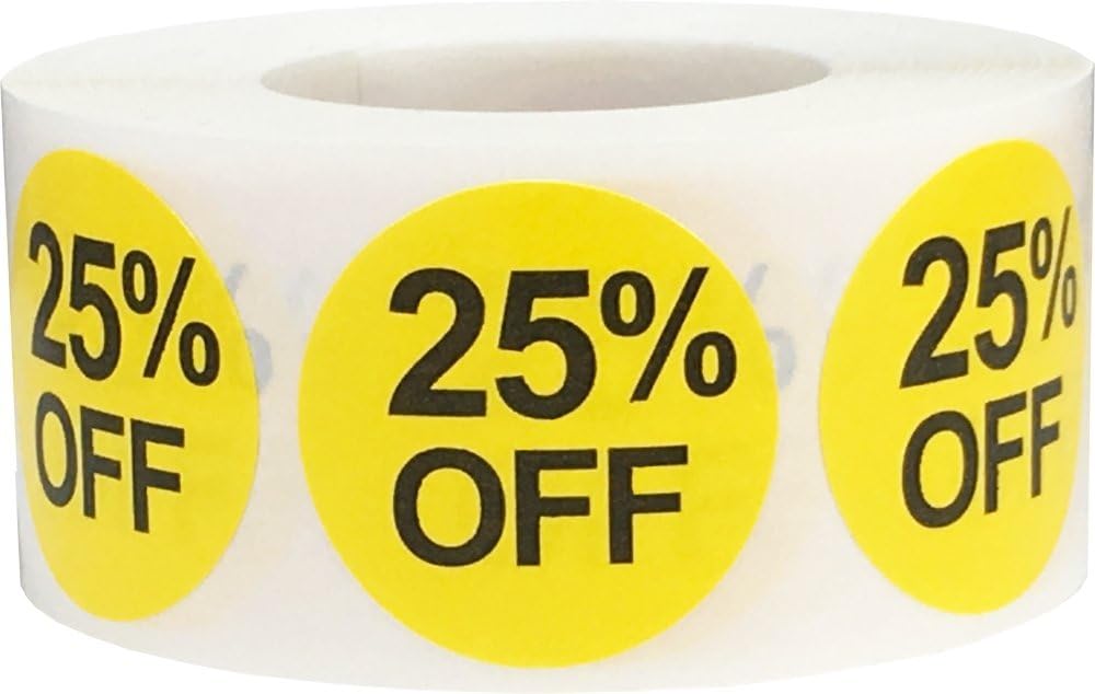 Yellow 25 Off Circle Stickers, 25 mm 1 Inch Round, 500 Labels on a Roll Amazon.co.uk Office