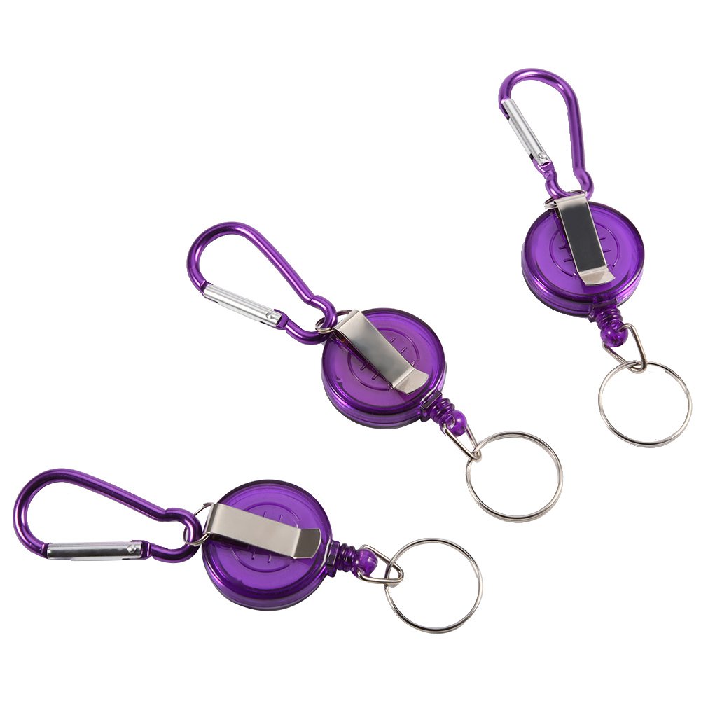 RiToEasysports Pack of 3 Retractable Key Chain,Telescopic Key Chain for ID Card Key Keychain Badge Holder(purple) Fishing Rods And Accessories Nurse Badge Holder Retractable Reel