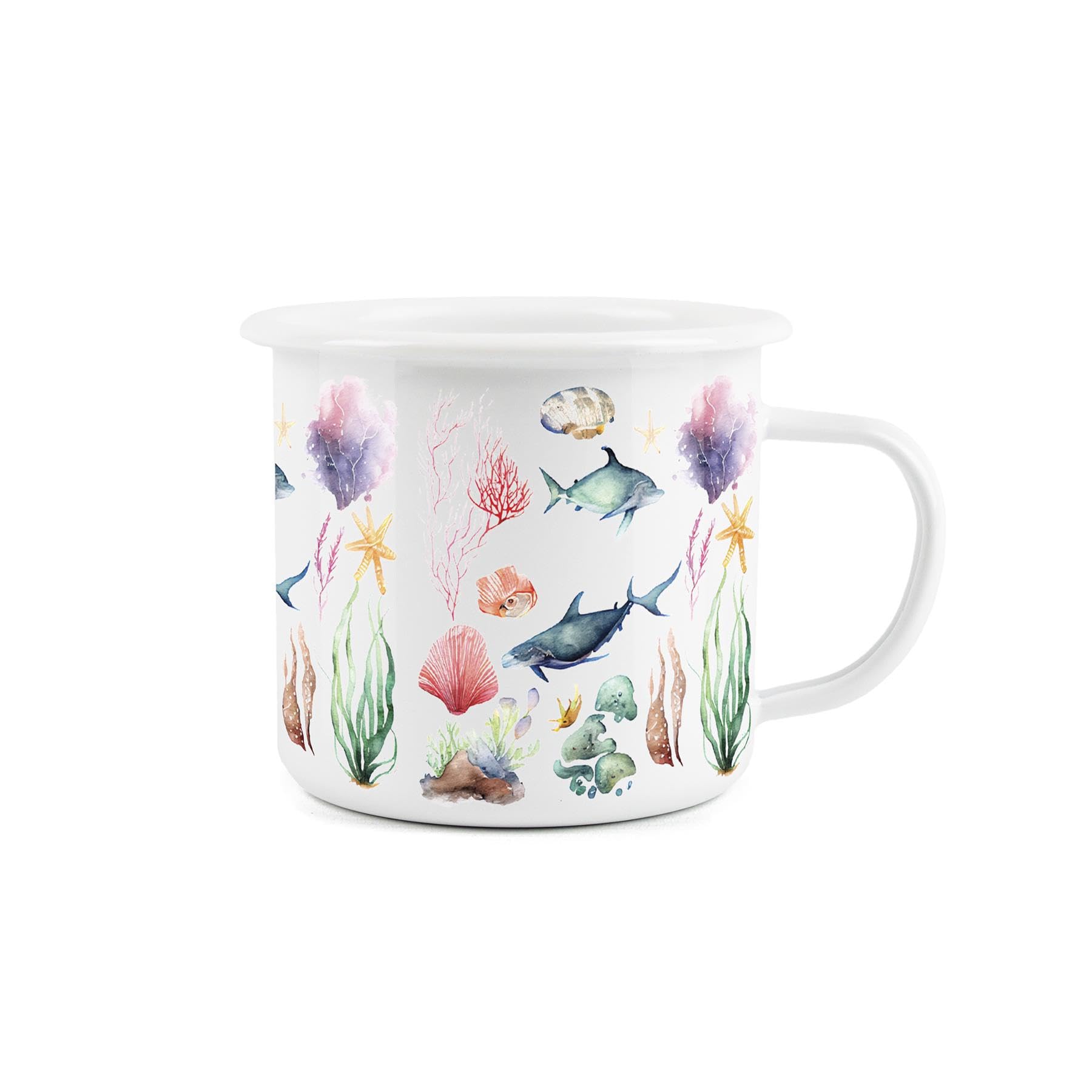 Sealife Enamel Mug -White Camping Novelty Durable Hot Drinks Outdoor Cup for Travel Picnics Home Hiking