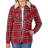 Women's Long Sleeve Plaid Fleece Jackets| Super Plush Sherpa Lined Shirt Jacket Tops with Pockets (XX-Large, True Red)