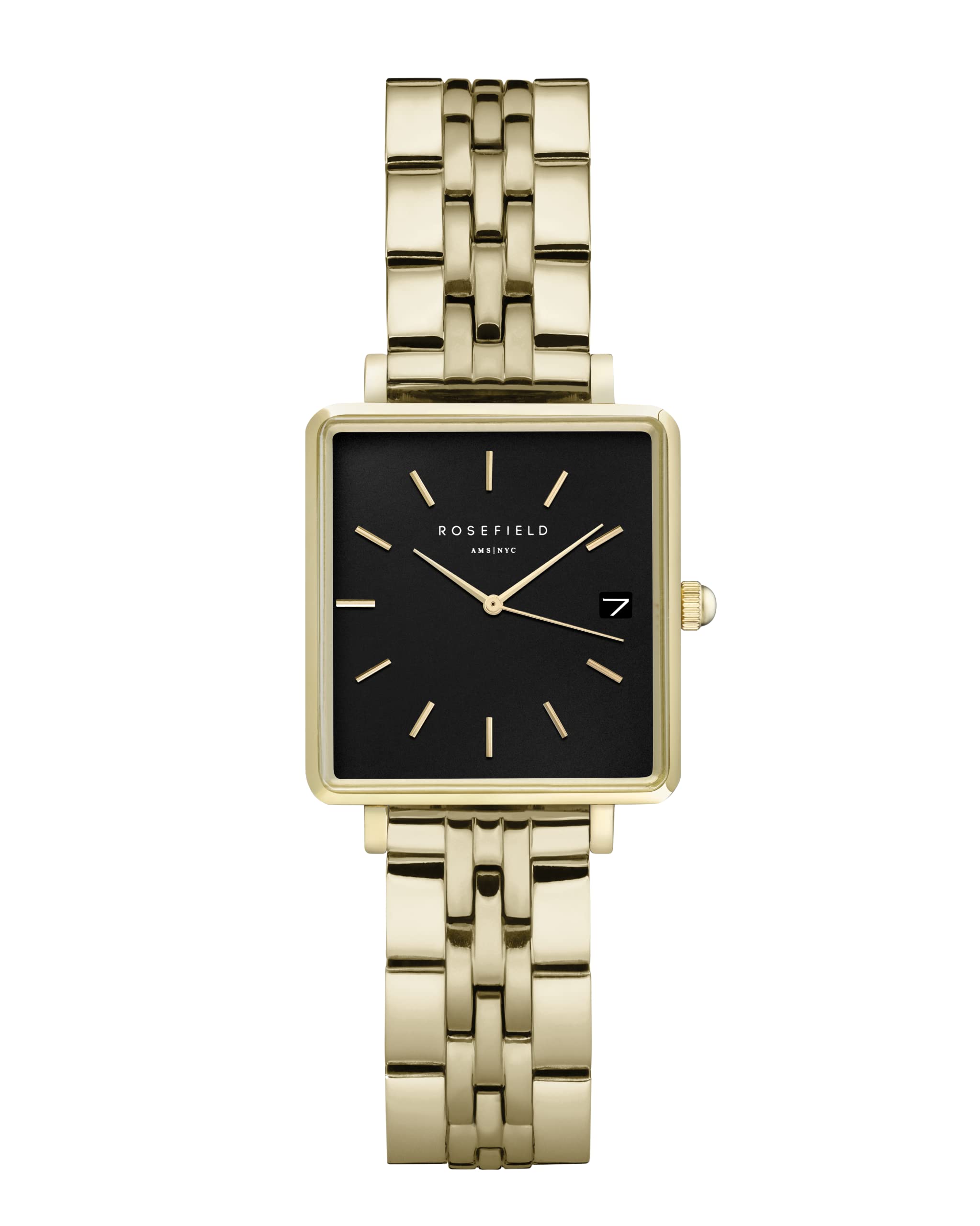 Rosefield Women's Watch The Boxy XS Gold Square Case - Black Dial & Gold Steel Strap QMBG-Q025 — image 1