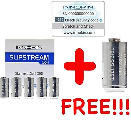 [100% Authentisch [5 + 1 angeboten DansLesVapes] 6er Pack Verdampferköpfe INNOKIN Slipstream SS316L 0.5 ohm