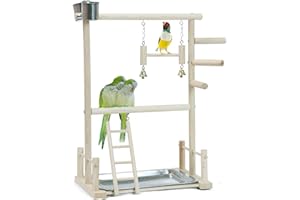 NAKLULU Wooden Bird Playground Gym Double Layer Bird Toys for Budgie Birds Feeder Stand Bird Chew Toys Parrot Perches Play Stand Bird Cage,B