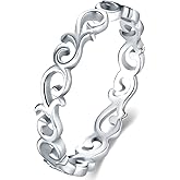BORUO 925 Sterling Silver Ring Celtic Knot Heart High Polish Tarnish Resistant Eternity Wedding Band Stackable Ring