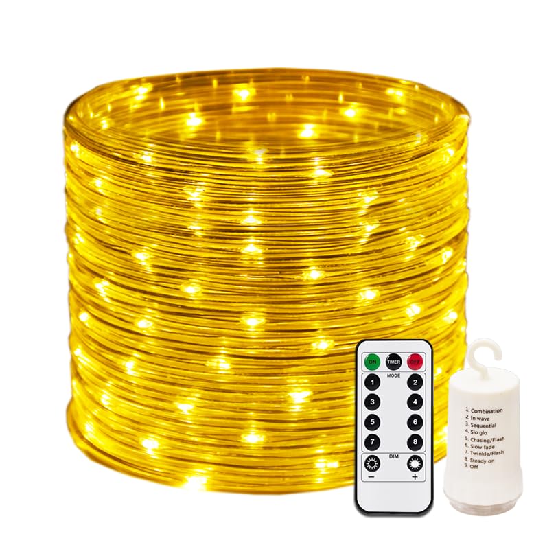 RcStarry Outdoor Rope/Wire Lights Warm White, 20M/66Ft 8 Modes Battery Operated Dia 3MM Rope Lights Outdoor Waterproof Fairy Lights with Remote Control for Tree Bedroom Christmas Garden Decoration