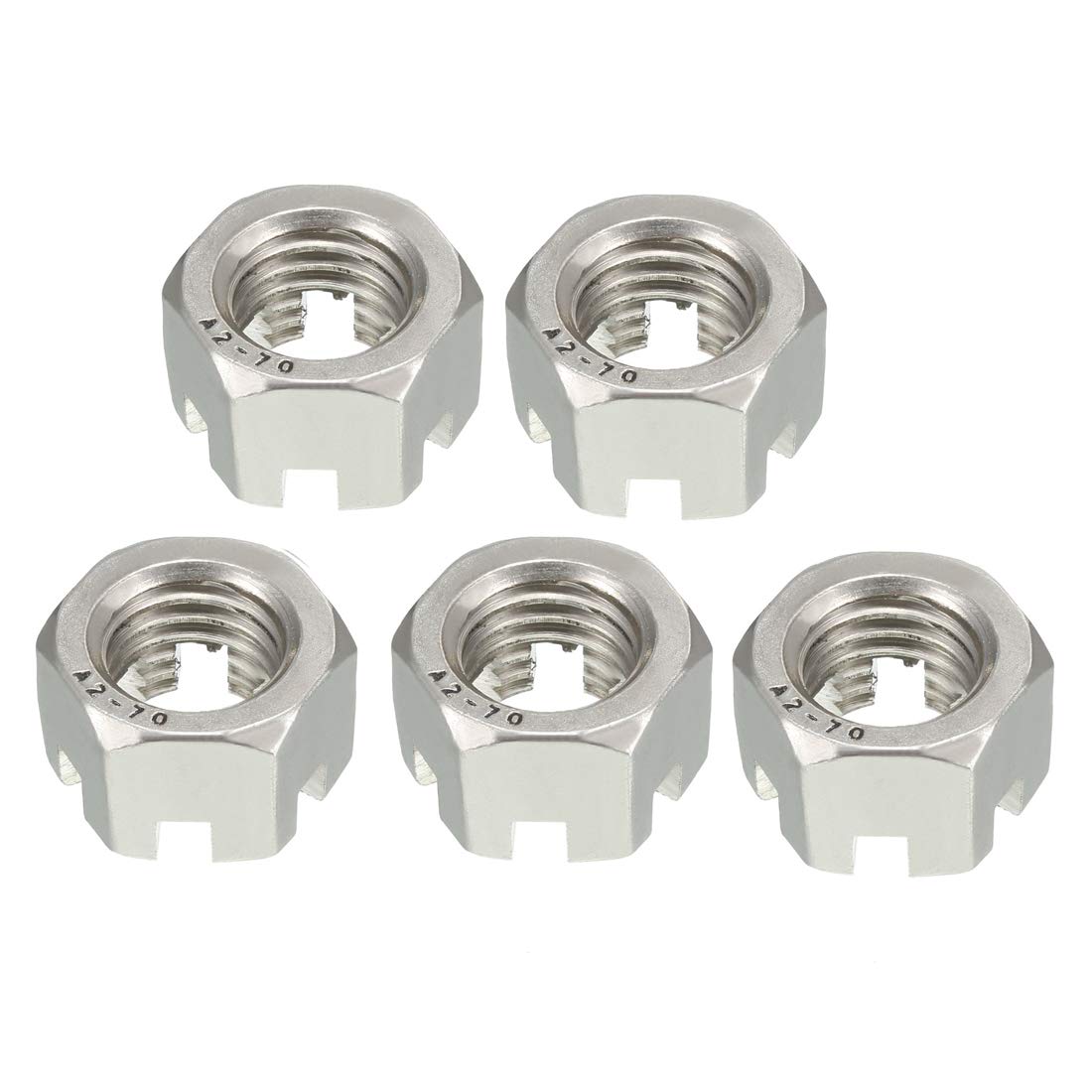 sourcing map M18 x 2.5mm Pitch 304 Stainless Steel Slotted Hex Nuts, Pack of 5