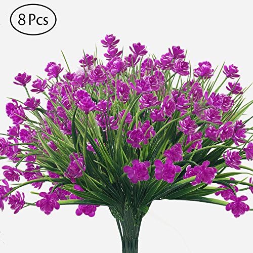 GZCY Artificial Flowers, 8pcs Faux Red Daffodils Greenery Shrubs Plants Plastic Bushes Indoor Outside Hanging Planter office Wedding Cemetery Decor