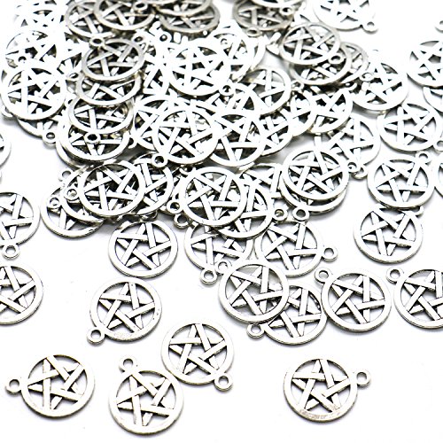 HUELE 100 Silver Tone Pentagram Charms Pendants (20x16mm) - Thumbnail 4