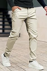 GINGTTO Leather Pants for Men Slim Fit Chinos for