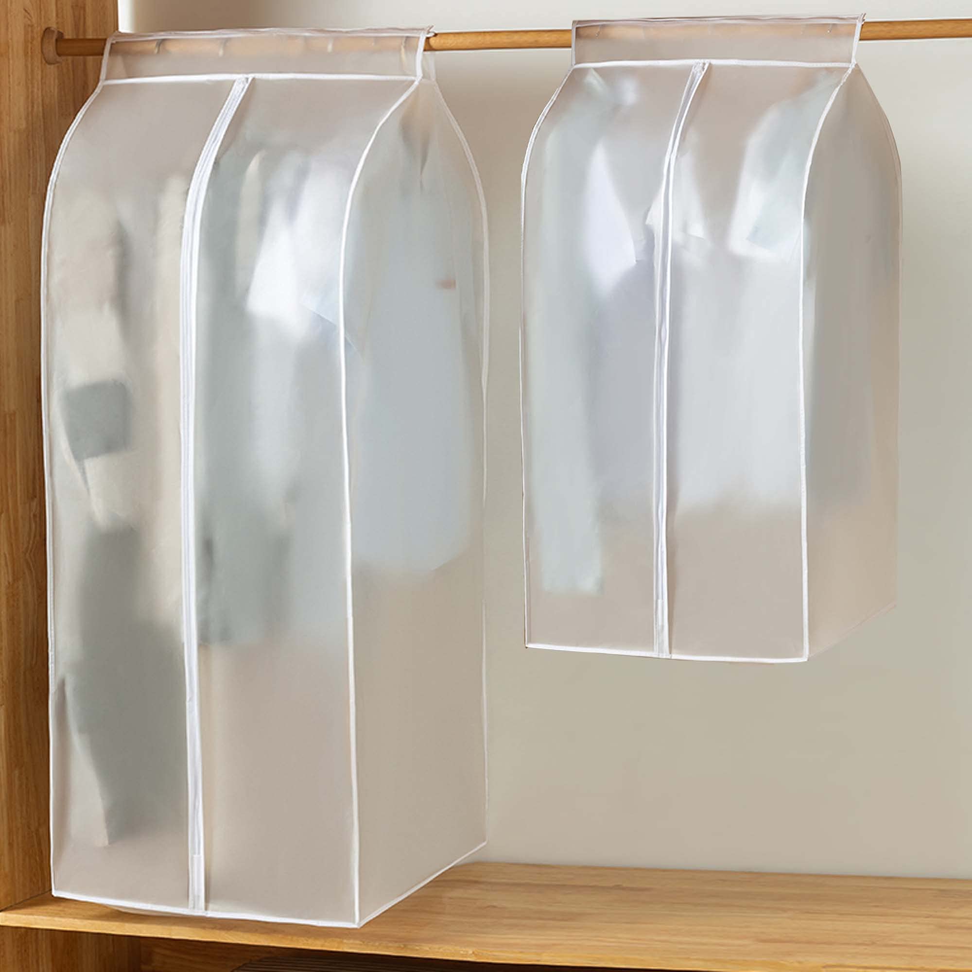GQC Garment Clothes Dustproof Clothes Rail Cover Storage Bag, Clothes Rack Cover 2 Pcs PEVA Dustproof Wardrobe Hanging Protector Rack Organizer with Full Zipper and Magic Tape