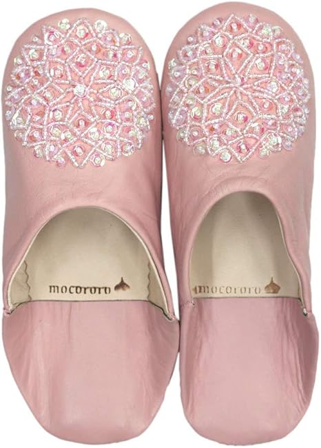 Amazon モロッコ バブーシュ Mocororo Luxe 本革 ビーズ ルームシューズ スリッパ キッズ 女の子 キッズ用l 21cm ビーズ ピンク Mocororo スリッパ 通販