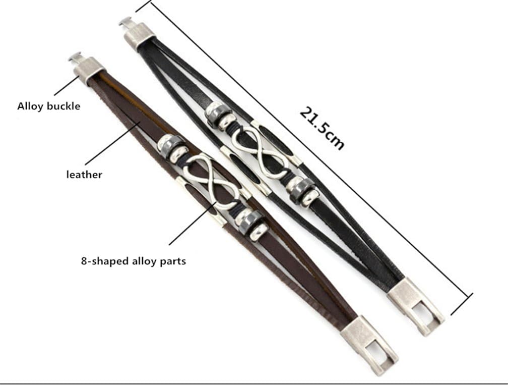 COSORO Punk Alloy Leather Bracelet Love Infinity Symbol with Stainless Steel Clasp Fit Men,Women(21cm) - Image 3