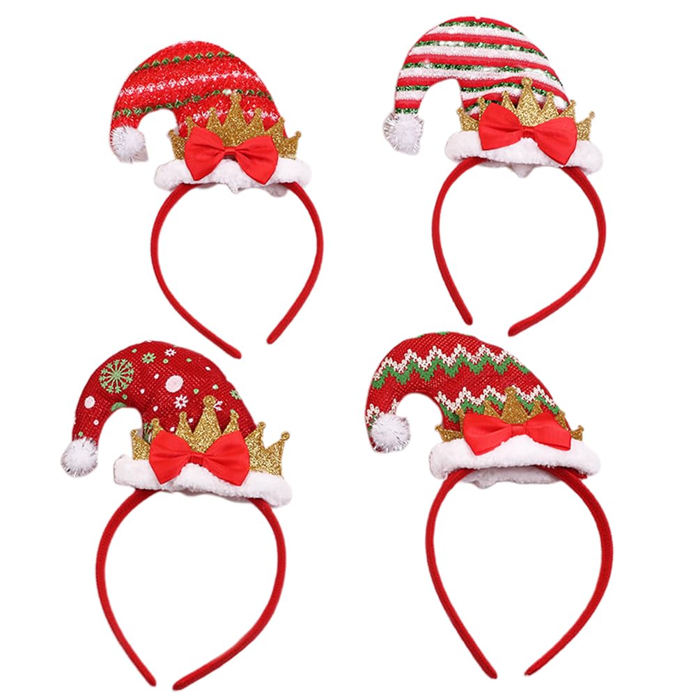 4pcs Christmas Bowknot Headbands Christmas Headbands Santa Hat Hair Hoops Hats Christmas Party Favors