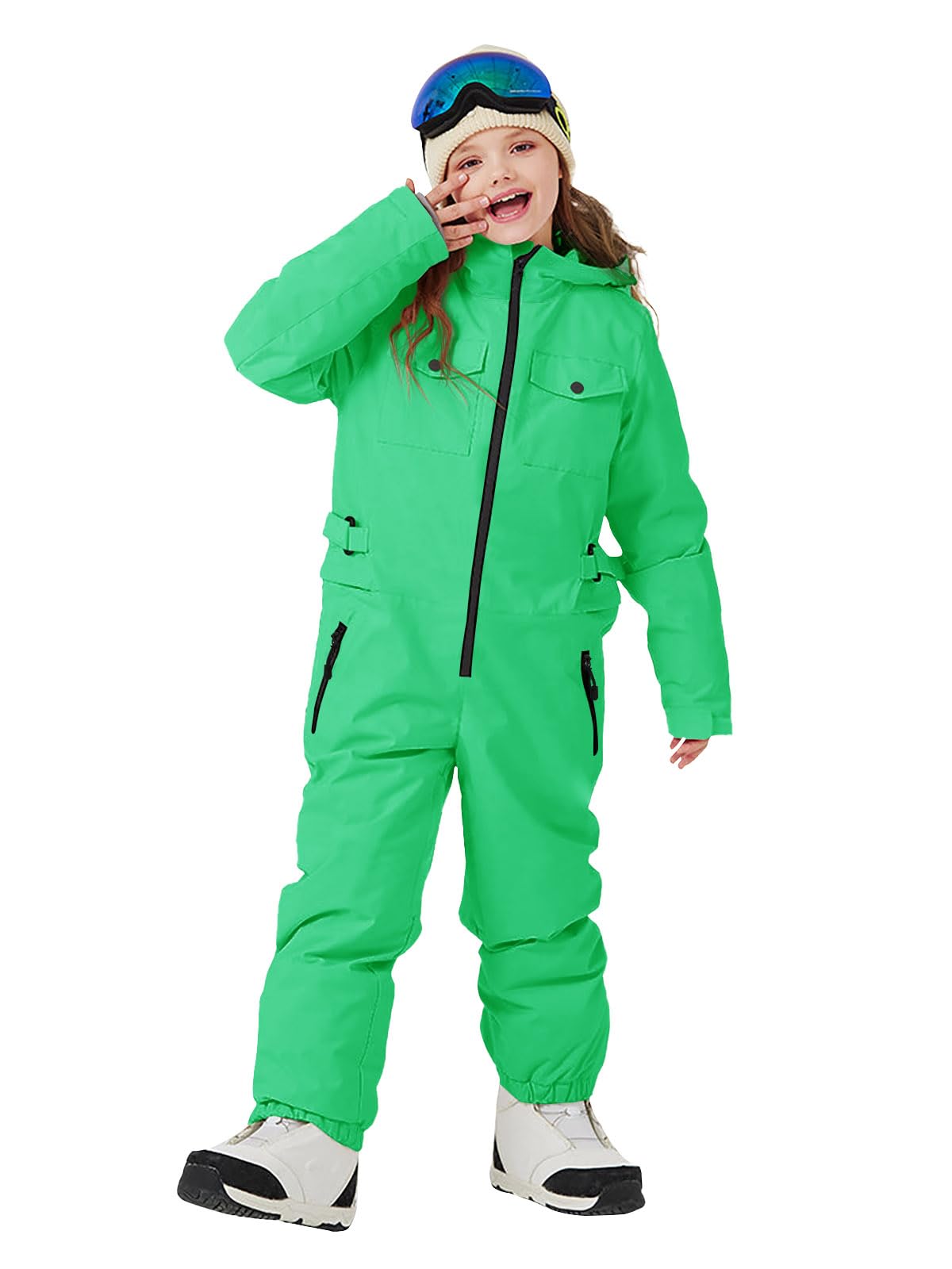 Photo 1 of **BROKEN ZIPPER** Haloumoning Kids Snow Suit Girls Waterproof Insulated Winter Outdoor Overalls Snowboarding One Piece Ski Suit 5-14Years