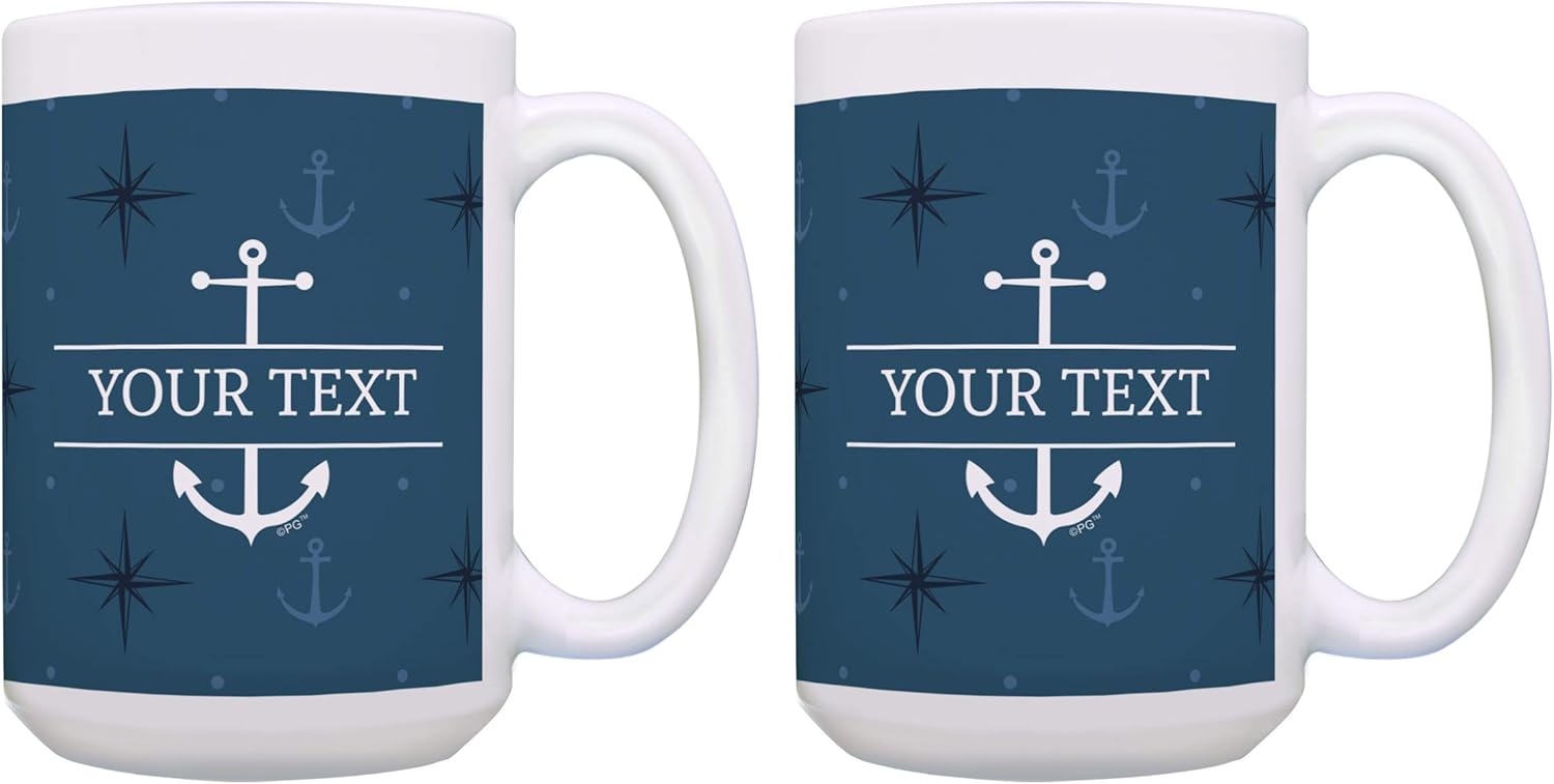 Nautical Mug Set Custom Text 2 Pack Personalized Gift 15oz