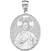 Claddagh Gold Bold 925 Sterling Silver St Saint Jude Thaddeus Protect Us Oval Pendant Necklace