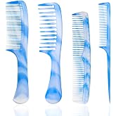 FHALLYNN Hair Combs Set: Blue Fine-Tooth, Wide-Tooth, Rat Tail, and Dual-Purpose Comb for Men and Women - Ideal for Detangling and Styling Curls