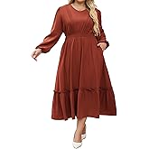 Hanna Nikole Women Plus Size Long Sleeve Casual Dress 2026 Spring V Neck Pleated Flowy Tiered Maxi Dresses with Pockets