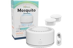 RIBRAVE Mosquito Repellent Outdoor Patio Indoor Rechargeable Mosquito Repeller with 30ft. Mosquito Protection Zone, Naturally to Keep Mosquito at Bay, 2 Refills