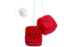 LSKASELUE Pair Fuzzy Plush Dice, 2.95 Inch Vintage Dice Car Rearview Mirror Hanging Ornament, Fluffy Square Pendants with Dot