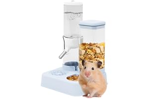 LOLLBIRD 2-in-1 Hamster Water Bottle & Enhanced Food Dispenser - 35% Larger Food Capacity, Leak-Proof Design for Glass Tanks/Wire Cages Small Animal Accessories (Blue, 4.9IN+5.1IN+5.7 in)