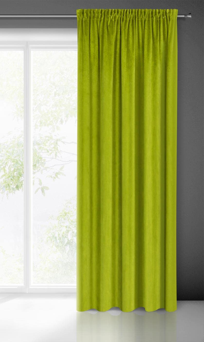 Eurofirany PIERRE Soft Plain Opaque Velvet Curtain with Rufflette Tape For Rail - 1 Unit, Fluffy Panel Drape Classic Glamour Elegant Living Room, Bedroom, 215 g/m2, W55 x L118, Olive Green — image 1