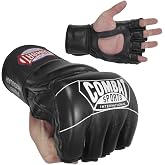 Combat Sports Pro Style MMA Grappling Gloves - 5oz Open Palm Synthetic Leather Fighting Gloves for Mixed Martial Arts, Sparring &amp; Heavy Bag Training, Black, Youth Large