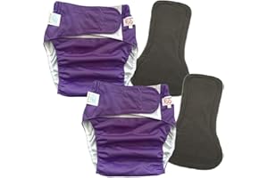 LMARAY 2 Pack Adult Cloth Diapers with Diaper Inserts, Washable Reusable Adult Diaper Cover Elderly Incontinence Protection Nappies Underwear Adult Diaper for Women Man, Waist 39.4-53.2” (Purple XL)