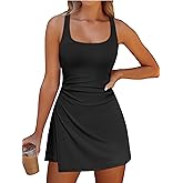 Caracilia Womens Tennis Dress Built in Shorts Square Neck Sleeveless Workout Athletic Mini Skort Dress Golf Summer Outfits