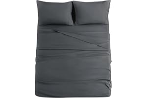 JOLLYVOGUE King Size Bed Sheets 4 Pieces, Dark Grey Sheet Set for Bedroom with deep Pocket, Cooling Bed Sheets with 1 Flat Sheet, 1 Fitted Sheet & 2 Pillowcases