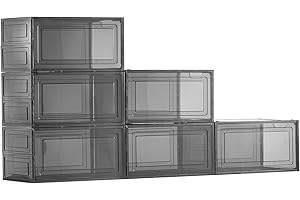 VEVOR Shoe Storage Boxes, 6 Pack Clear Stackable Shoe Boxes Storage Organizers with Magnetic Door, Fit up to US Size 13, Plas