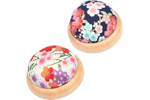 JFFX 2 Packs Pin Cushion, Wooden Base Needle Pincushions Japanese Style Round Shaped Pin Cushions Needle Holders for Sewing Quilting or DIY Crafts