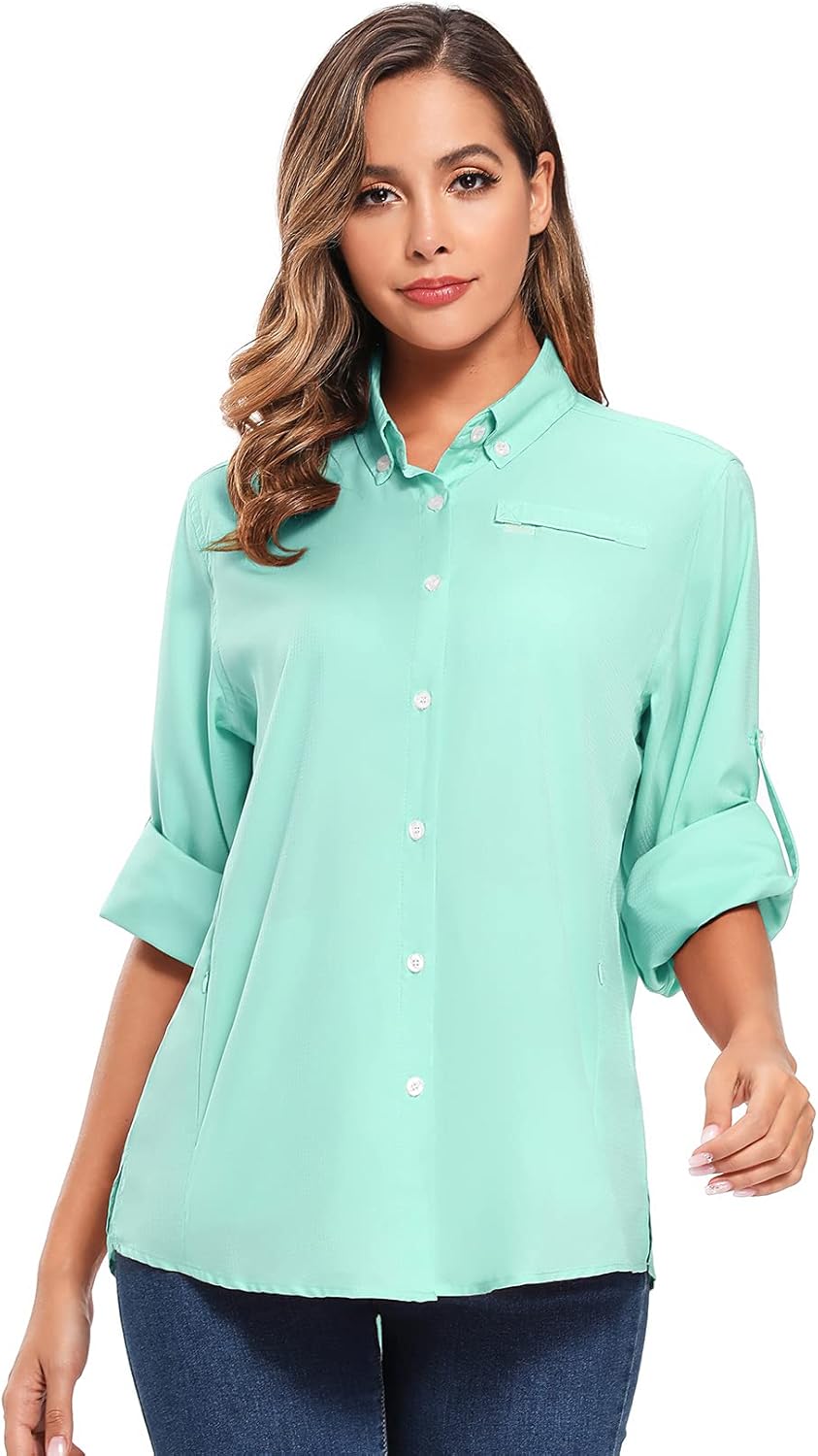 Jessie Kidden Women's Quick Dry Sun UV Protection Convertible Long Sleeve Shirts for Hiking Camping Fishing Sailing : Clothing