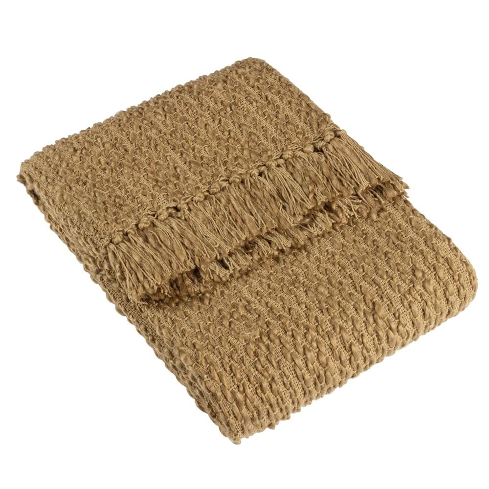 furn. Hoem Morni Woven Fringed Throw – Soft Textured Yarn Blend with Tasselled Trim (Chestnut – 130 x 180 cm)