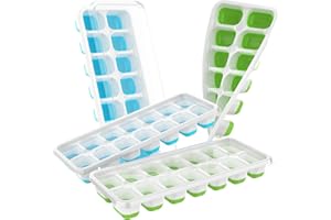 ChefAide Ice Cube Tray with Lid, 4 Pack Durable Stackable Ice Cube Trays for Freezer with Removable Lids, Easy-Release Plastic & Silicone Ice Tray for Cocktail, Coffee