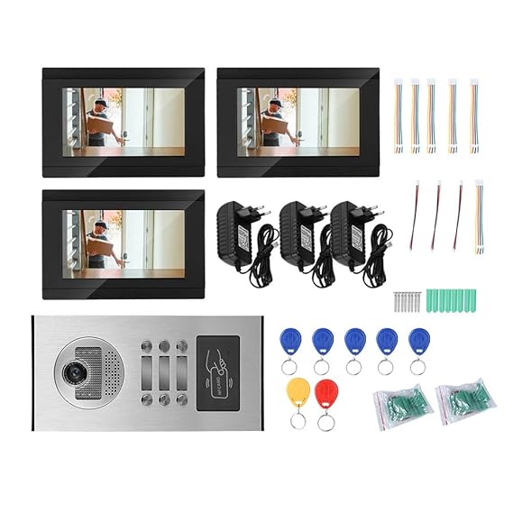 ASHATA WLAN Video Türsprechanlage, 7 Zoll LCD Monitor Türklingel Gegensprechanlage System,WiFi Türklingel Intercom System 3-F