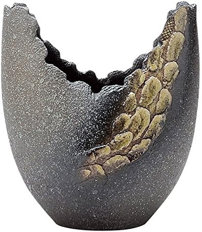 Shigaraki Japanese Ceramic Ware. Ikebana Flower vase. Black mikage Kabuto. 1-2565
