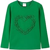 Noomelfish Girls Ruffle Heart T-Shirts Cute Long Sleeve Tee Tops (4-12 Years)