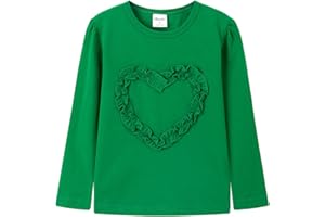 Noomelfish Girls Ruffle Heart T-Shirts Cute Long Sleeve Tee Tops (4-12 Years)