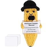 ZRXKSOPP Emotional Support Crochet Banana with Positive Card Pocket,Handmade Crochet Positive Banana Knitted Toys Present for Men Boys Father's Day Husband Lovers