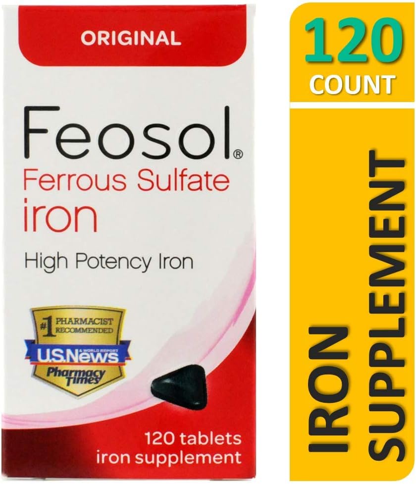 Ferrous Sulfate Iron, 120 Count, High Potency Iron Supplement 4-Pack