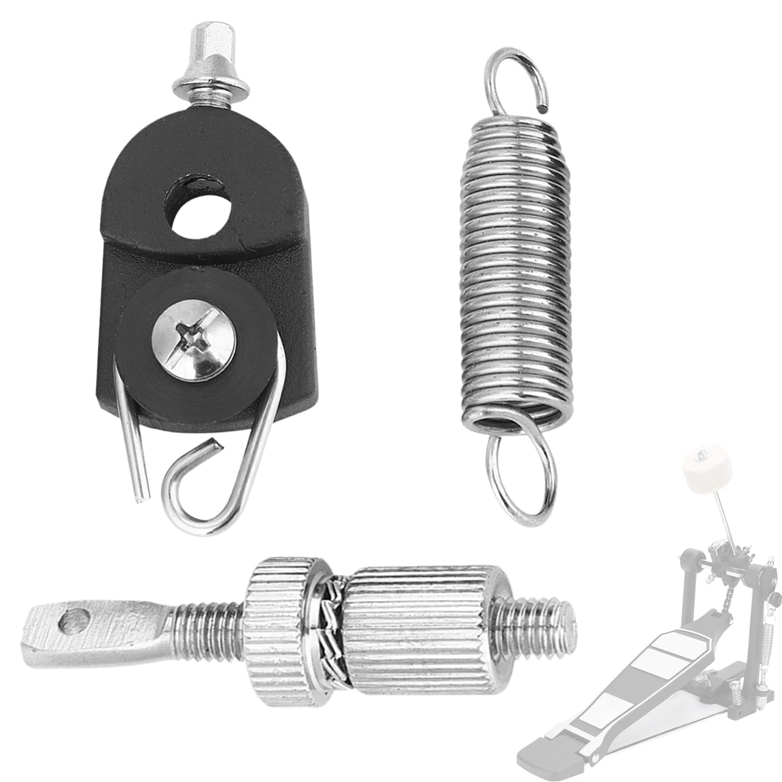 1 Set Bass Drum Pedal Spring, Bass Drum Foot Pedal Spring Cam Tensioner Drum Set Replacement Parts for Percussion Instrument Kick Drum Pedal Foot Pedal Spring Cam Pulley Hook Tensioner